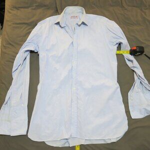 Thomas Pink Mens Dress Shirt 16.5, 36, Blue, Cotton Pique Oxford, French Cuffs